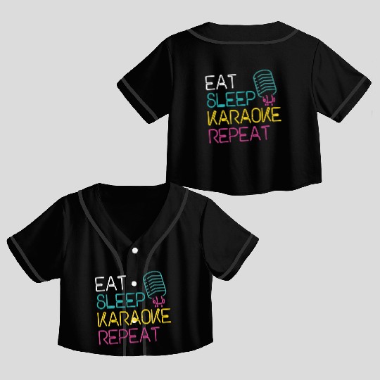 Karaoke Singer 80s Retro Eat Sleep Crop Top Baseball Jerseys