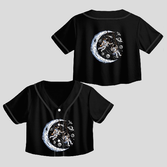 Astronauts on swing on moon Crop Top Baseball Jerseys