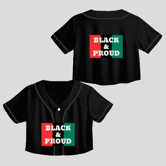 Black and Proud on a Red, Black, and Green Colors Crop Top Baseball Jerseys