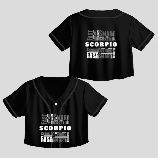 Scorpio Zodiac Star Sign Word Cloud Square Monochr Crop Top Baseball Jerseys