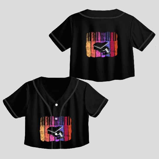 Piano Cat Musician Musical Instrument Pianist Crop Top Baseball Jerseys