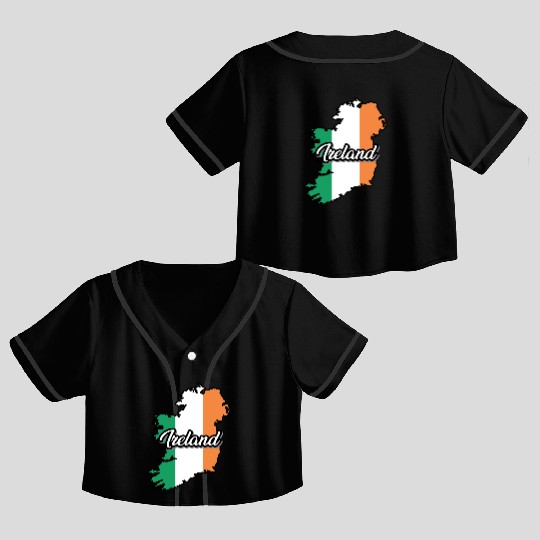 Ireland Flag Map, Patriotic Inscription, Country. Crop Top Baseball Jerseys