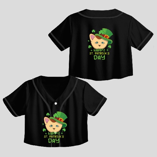 Kawaii Cat Happy Saint Patrick Day Crop Top Baseball Jerseys