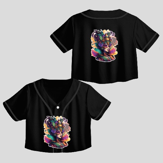 Mardi Gras Mask Queen Crop Top Baseball Jerseys