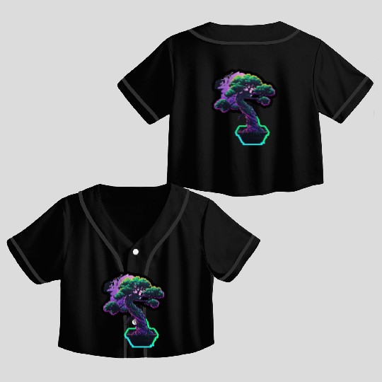 Synthwave Bonsai Tree Crop Top Baseball Jerseys