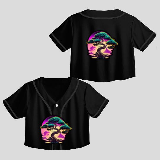 Synthwave Bonsai Tree Crop Top Baseball Jerseys