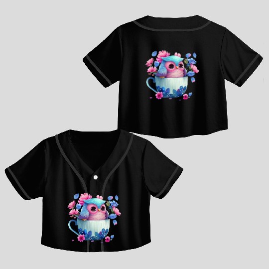 Owl Animal Cute Wild Bird Zoo Forest Nature Child Crop Top Baseball Jerseys