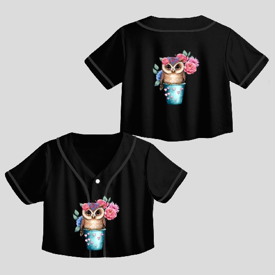 Owl Animal Cute Wild Bird Zoo Forest Nature Child Crop Top Baseball Jerseys