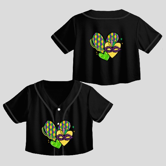 New Orleans Kids Girls Love Mardi Gras Outfit Crop Top Baseball Jerseys