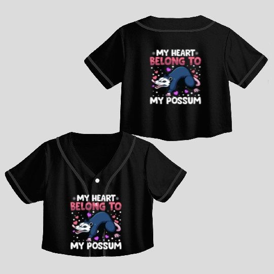 Valentines Day My Heart Belong to My Possum Boys Crop Top Baseball Jerseys