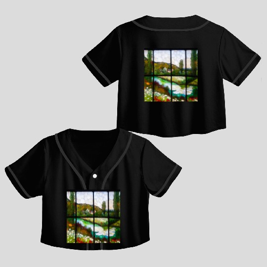 Stained Glass Monet Waterscape (AI Art) Crop Top Baseball Jerseys
