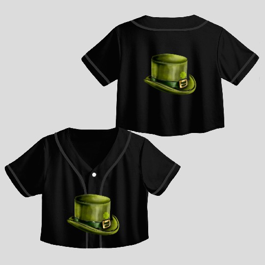 Green Leprechauns Hat Cylinder Shamrock On St Crop Top Baseball Jerseys