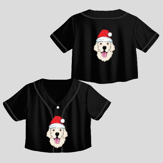 Blond Golden Retriever Santa Hat Cute Christmas Crop Top Baseball Jerseys