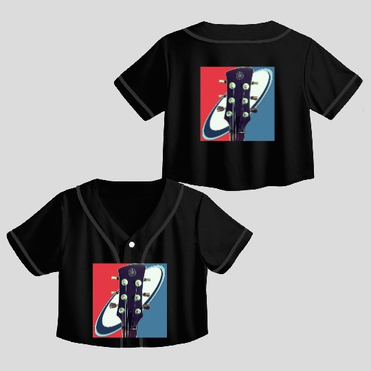 Red White Blue Rock and Roll Themed Guitar Crop Top Baseball Jerseys
