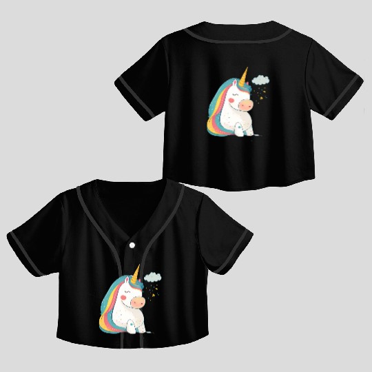 Rainbow Beauty: An Illustration of a Unicorn Pony Crop Top Baseball Jerseys
