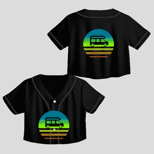 Camper Van Retro Sunset Vintage sun camping Crop Top Baseball Jerseys