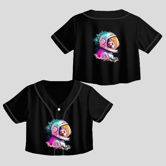 Aesthetic Vaporwave Space Cat 80s 90s Astronaut Crop Top Baseball Jerseys