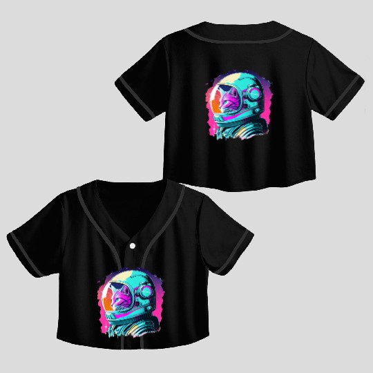 Aesthetic Vaporwave Space Cat 80s 90s Astronaut Crop Top Baseball Jerseys