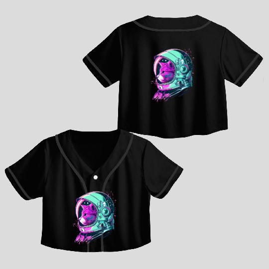 Aesthetic Vaporwave Space Cat 80s 90s Astronaut Crop Top Baseball Jerseys