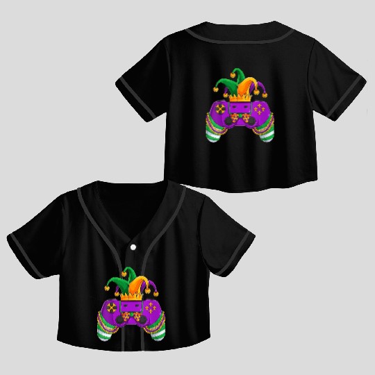 Womens Funny Mardi Gras Video Games Controller Jes Crop Top Baseball Jerseys
