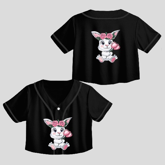 Baby Easter Bunny with Flowers cute Easter Egg Crop Top Baseball Jerseys