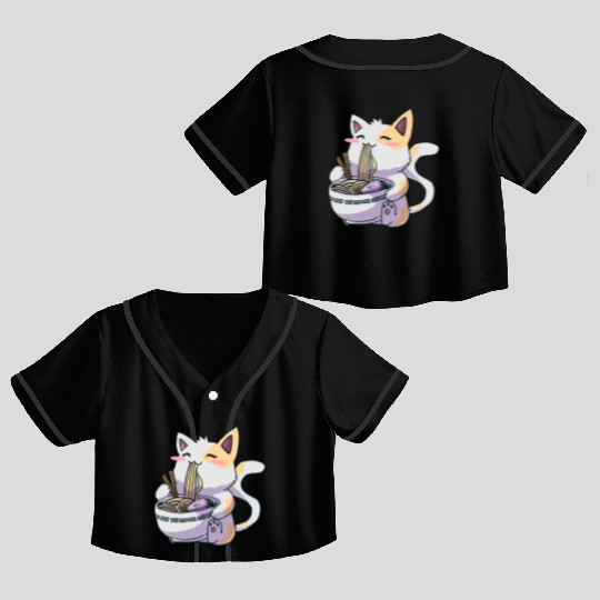 Ramen Cat Kawaii Anime Japanese Kawaii Neko Crop Top Baseball Jerseys