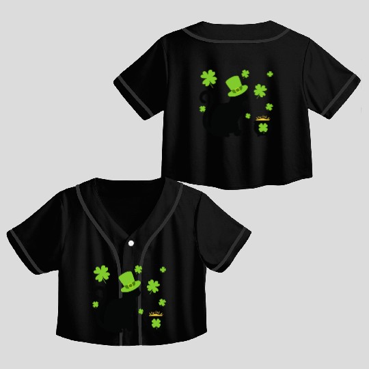 Cat Shamrock St Patrick Day Lucky 01 Crop Top Baseball Jerseys