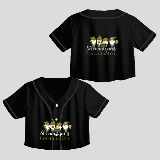 Shenanigans Coordinator St Patricks Day Gnomes Crop Top Baseball Jerseys