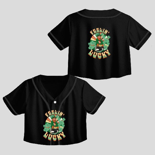 Feeling Lucky Groovie Leprachaun St. Patricks Day Crop Top Baseball Jerseys