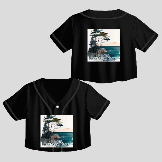 Acadia National Park Watercolor Crop Top Baseball Jerseys
