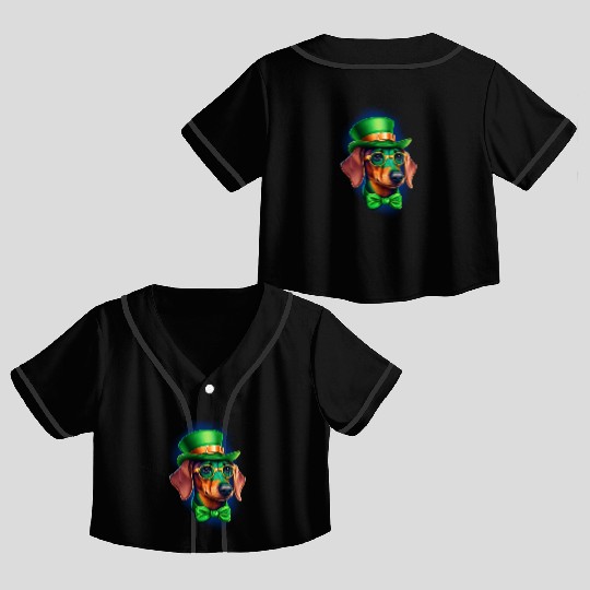St. Patricks Day Dachshund Wiener Dog Shamrock Crop Top Baseball Jerseys