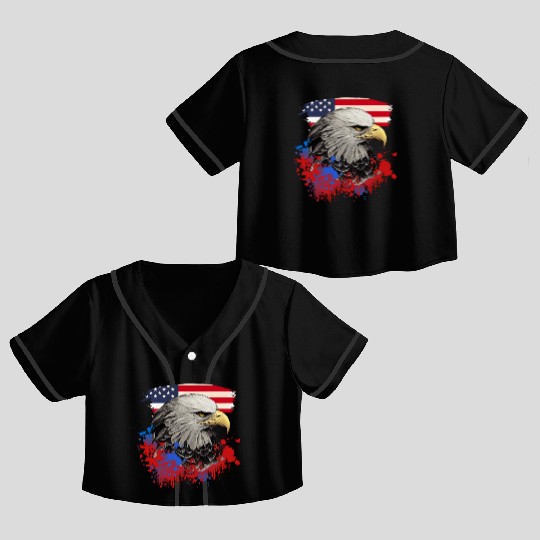 Bald Eagle Patriotic American Bird US Flag Crop Top Baseball Jerseys