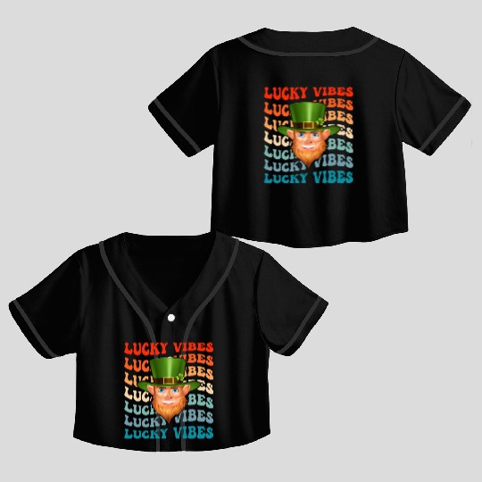 Lucky Vibes St Patrick s Day Groovy Retro Couple Crop Top Baseball Jerseys