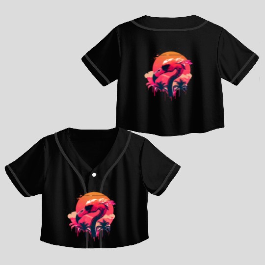 Retro Sunset Pink Flamingo Summer Design Flamingo Crop Top Baseball Jerseys