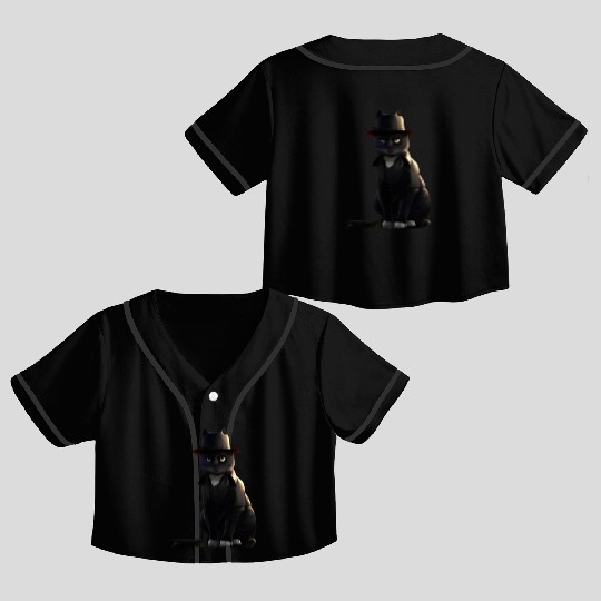 black cat in black hat Crop Top Baseball Jerseys