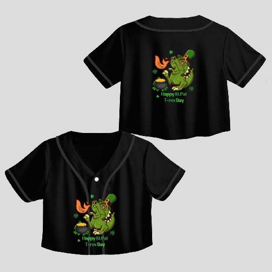 Kids Happy St Pat Trex Day Dino St Patricks Day Crop Top Baseball Jerseys