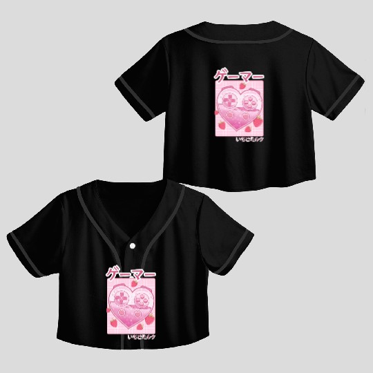 Video Gamer Japanese Kawaii Strawberry Milk Anime Crop Top Baseball Jerseys