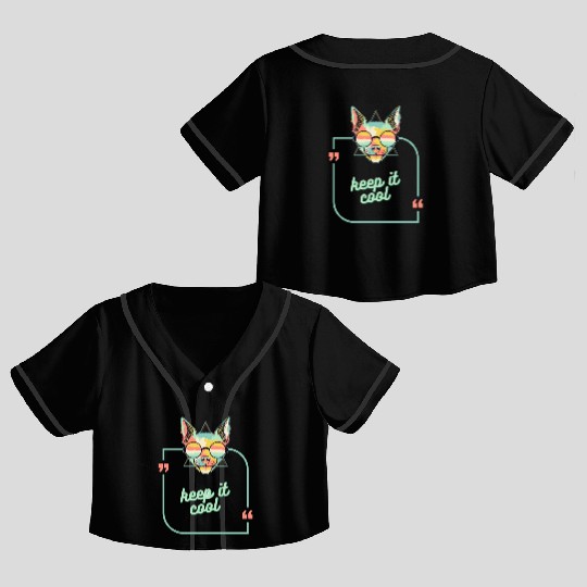 KEEP IT COOL neon chihuahua quote text retro Crop Top Baseball Jerseys
