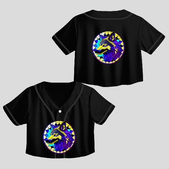 Moonlit Majesty The Art of Stained Glass Wolves Crop Top Baseball Jerseys