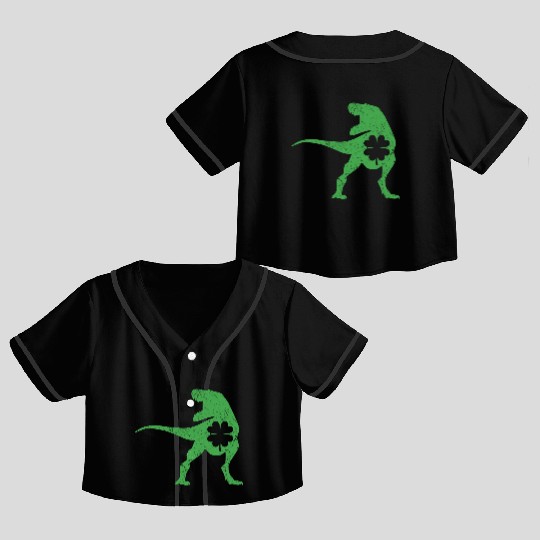 Tyrannosaurus T Rex Dinosaur St Patricks Day Irish Crop Top Baseball Jerseys