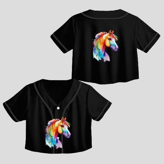 Watercolor Horse Pony Colorful Pet Ponys Lover Crop Top Baseball Jerseys