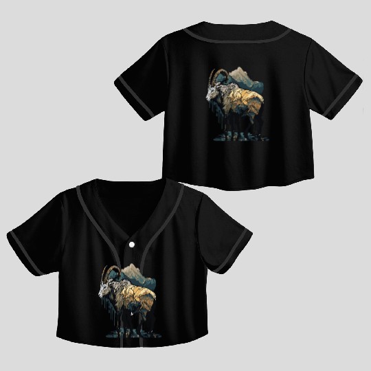 a mountain goat lives in the mountains Crop Top Baseball Jerseys