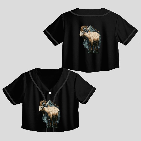 a mountain goat lives in the mountains Crop Top Baseball Jerseys