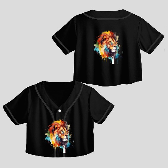 Watercolor Lion Colorful Safari African Wildlife A Crop Top Baseball Jerseys