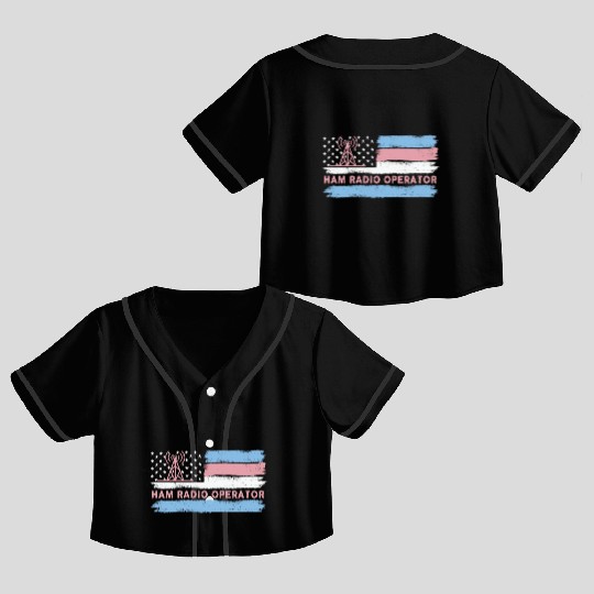 Ham Radio Operator US Flag Crop Top Baseball Jerseys
