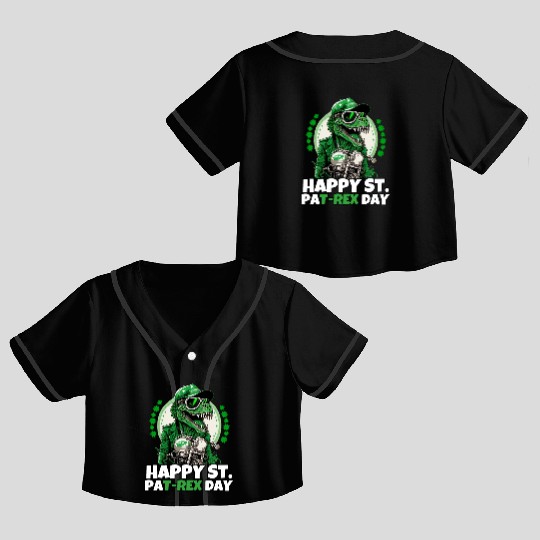 Happy St PaT-Rex Dinosaur Saint Patricks Day Biker Crop Top Baseball Jerseys