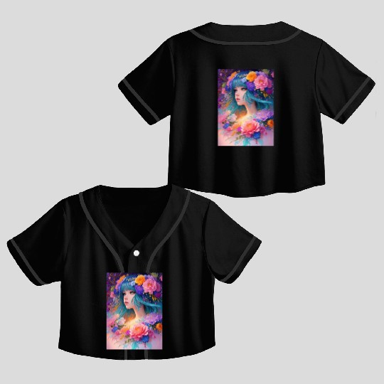 Spring Girl with a bouqet of flowers garland #6 Crop Top Baseball Jerseys