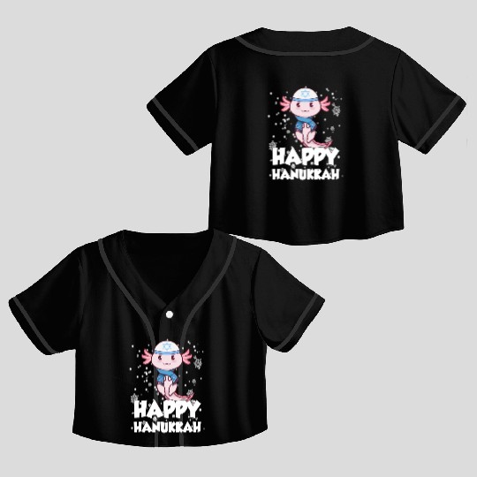 Happy Hanukkah Axolotl Kawaii Cute Axolotl Lover Crop Top Baseball Jerseys