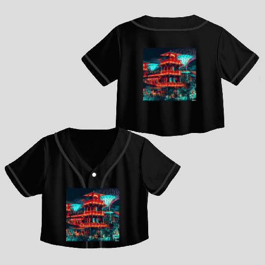Neon Synthwave Cyber Futuristic Town Retro Future Crop Top Baseball Jerseys
