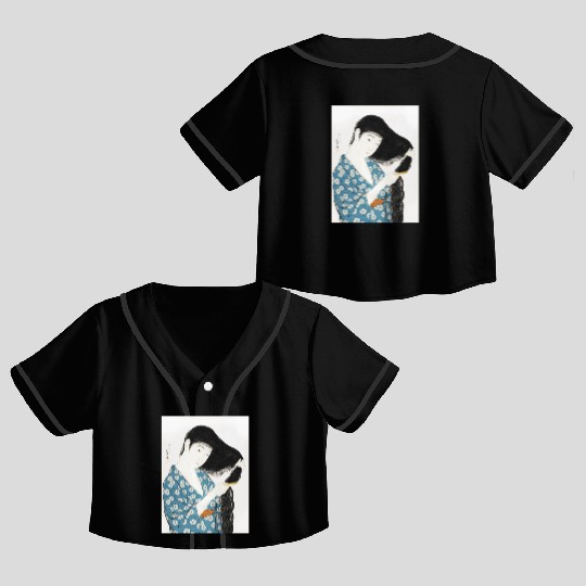 Japanese Woman Kimono Hair Ukiyoe art Crop Top Baseball Jerseys